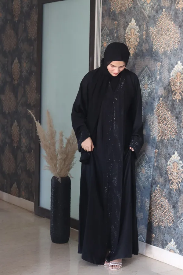Black_Stone_Embellished_Abaya_With_Hijab_For_Women