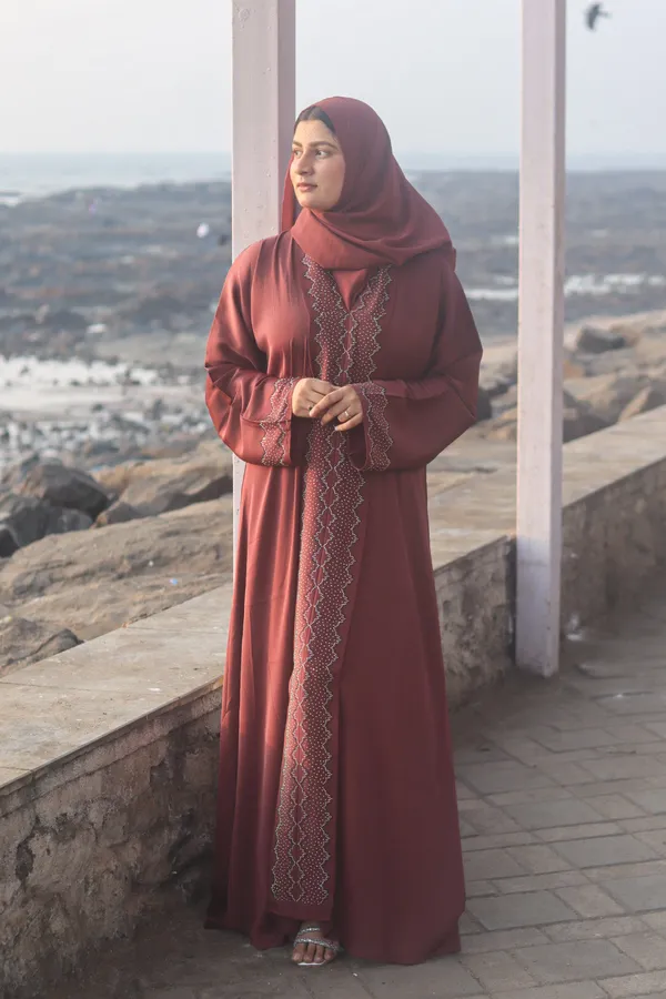 Red_Stonework_Kaftan_Abaya_With_Hijab_For_Women