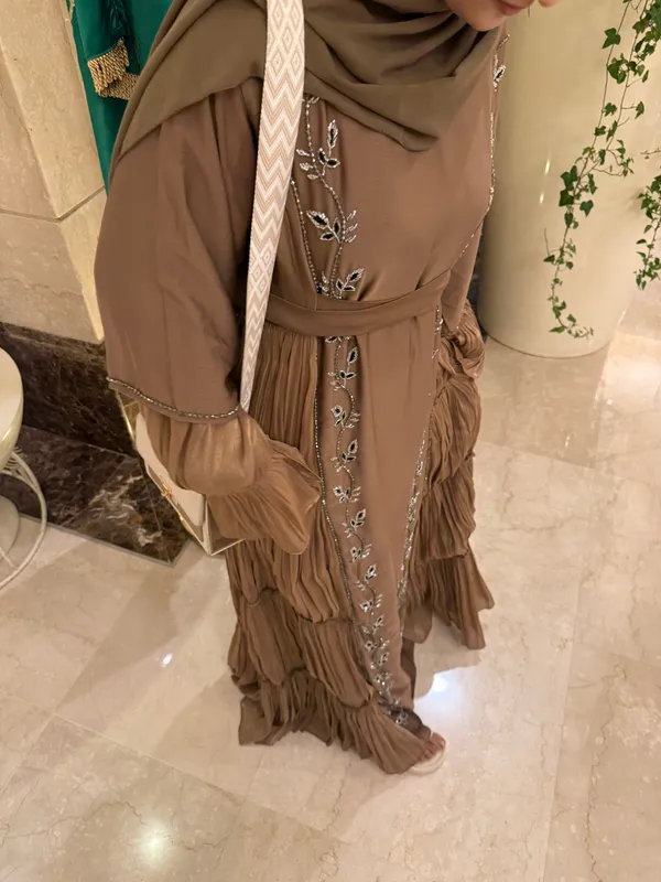 Brown_Nida_Handwork_Abaya_With_Hijab_For_Women