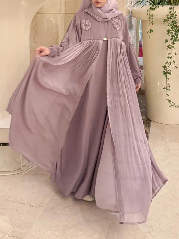 Faded_Purple_Organza_Full_Sleeve_Abaya_Set_With_Inner_Slit_Hijab_For_Women