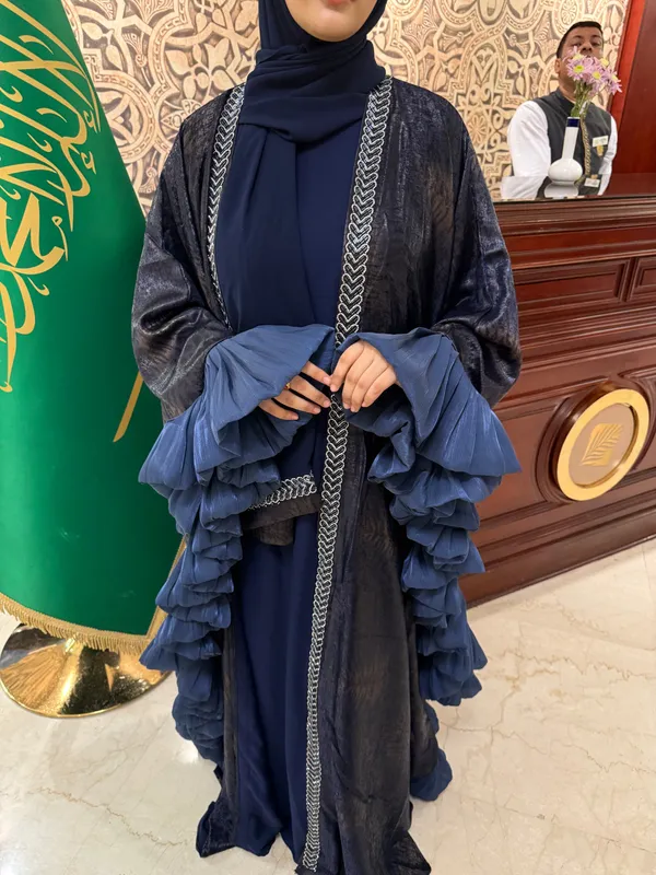 Blue_Organza_Full_Set_Abaya_With_Inner_Slit_And_Hijab_For_Women