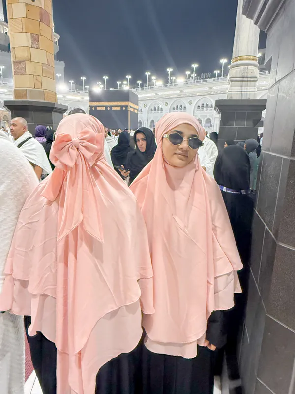 Peach_Chiffon_Bow_Fish_Tail_Khimar_For_Women