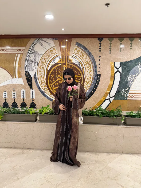 Brown_Shimmery_Shrug_Abaya_Full_Set_With_Inner_Slit_And_Hijab_For_Women