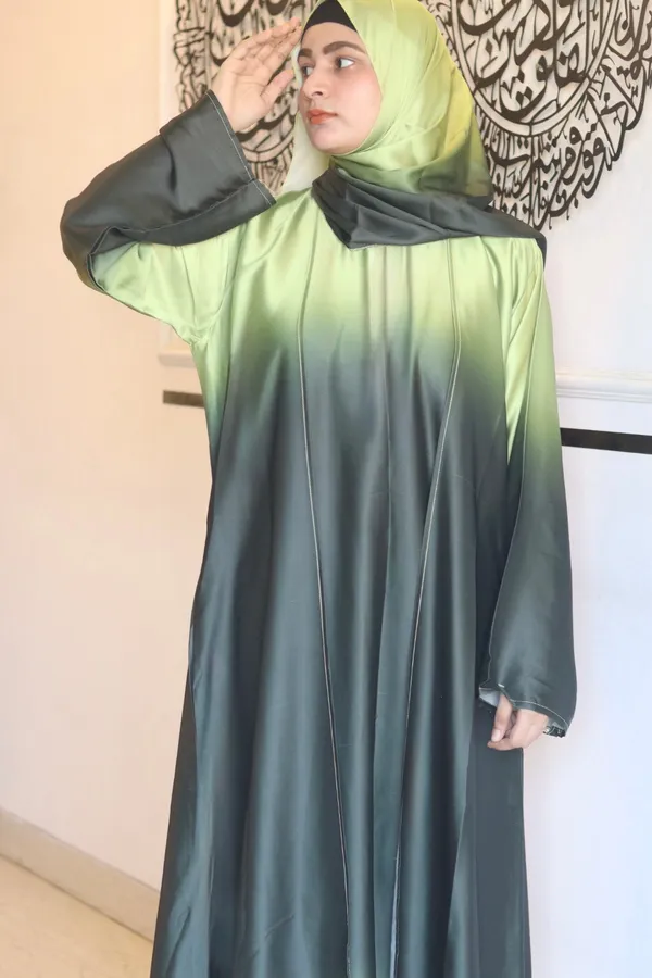 Green_Ombre_Abaya_With_Inner_Slit_And_Matching_Hijab_For_Women