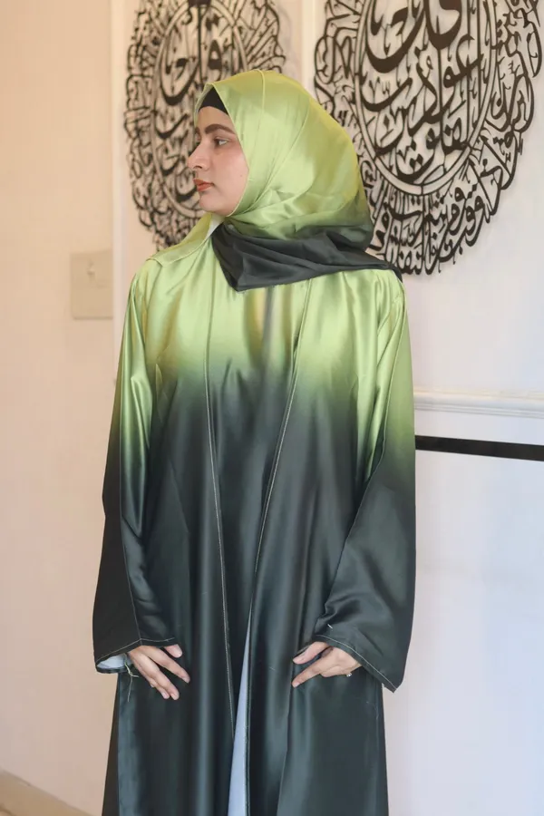 Green_Ombre_Abaya_With_Inner_Slit_And_Matching_Hijab_For_Women