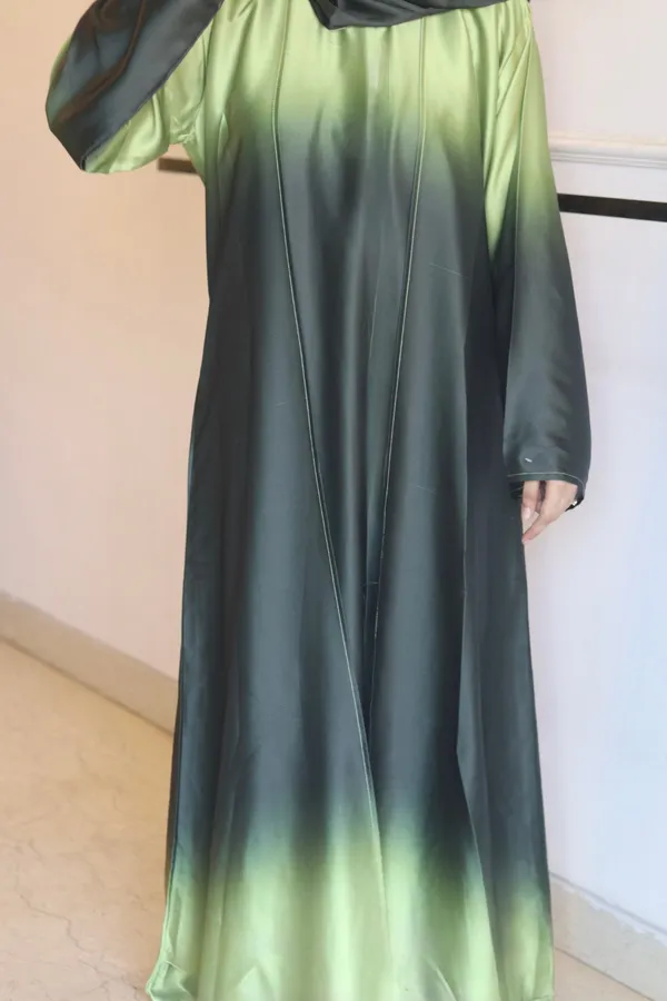 Green_Ombre_Abaya_With_Inner_Slit_And_Matching_Hijab_For_Women