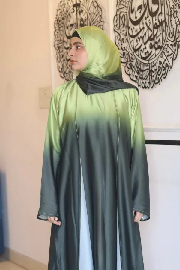 Green_Ombre_Abaya_With_Inner_Slit_And_Matching_Hijab_For_Women