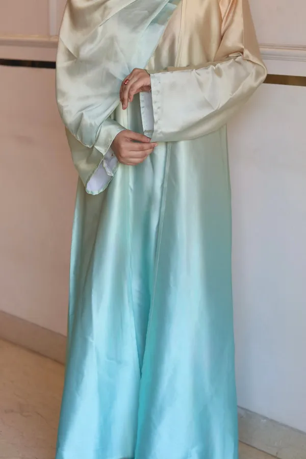 Lime_Turquoise_Ombre_Abaya_With_Matching_Hijab_For_Women