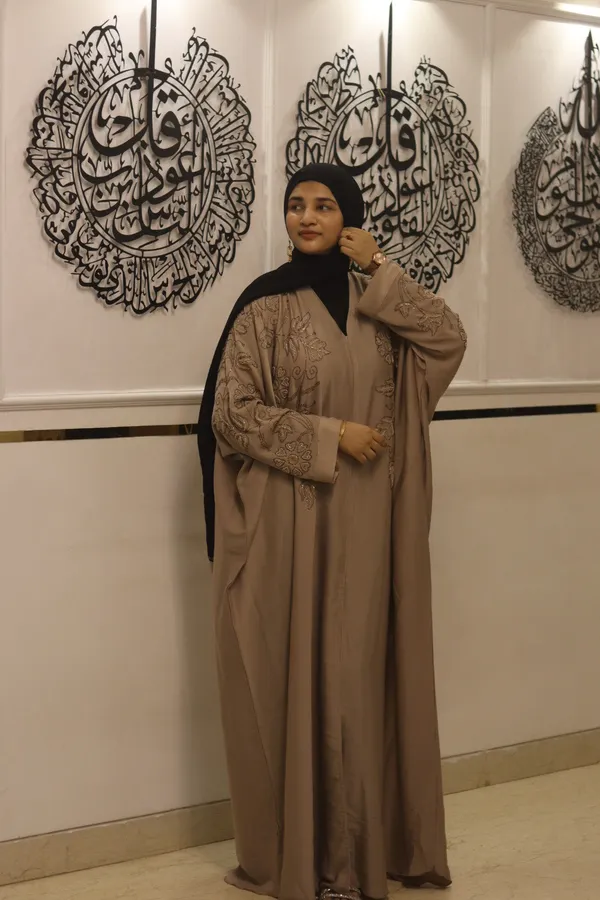 Beige_Tik_Tok_Fabric_Dubai_Style_Handwork_Abaya_With_Hijab_For_Women