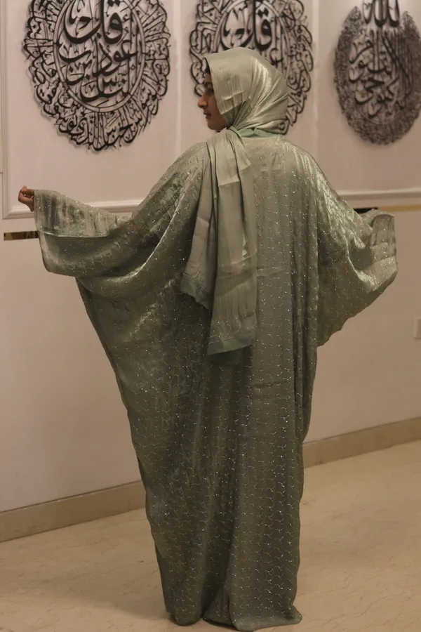 Pistachio_Tissue_Dubai_Style_Abaya_Set_With_Organza_Hijab