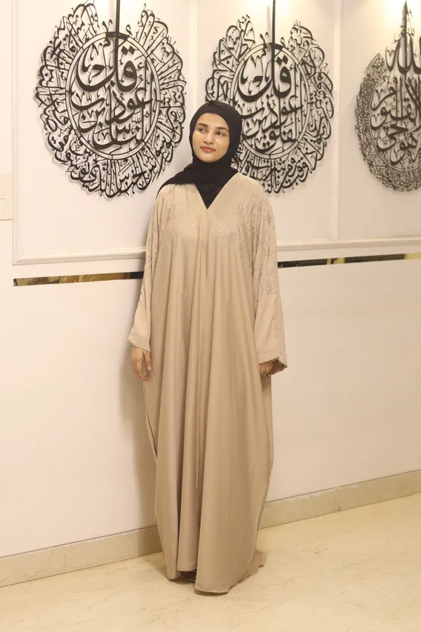 Beige_Nida_Dubai_Style_Kaftan_Abaya_With_Hijab_For_Women