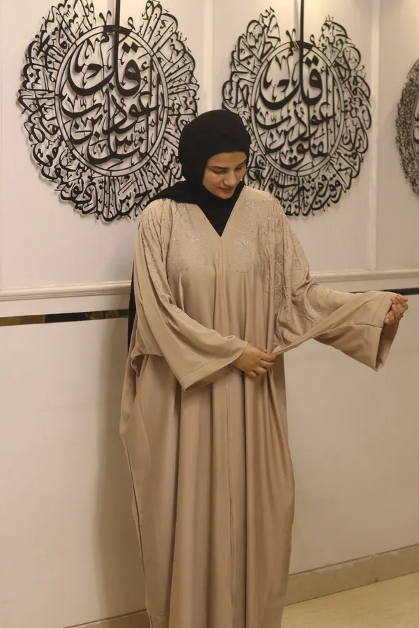 Beige_Nida_Dubai_Style_Kaftan_Abaya_With_Hijab_For_Women