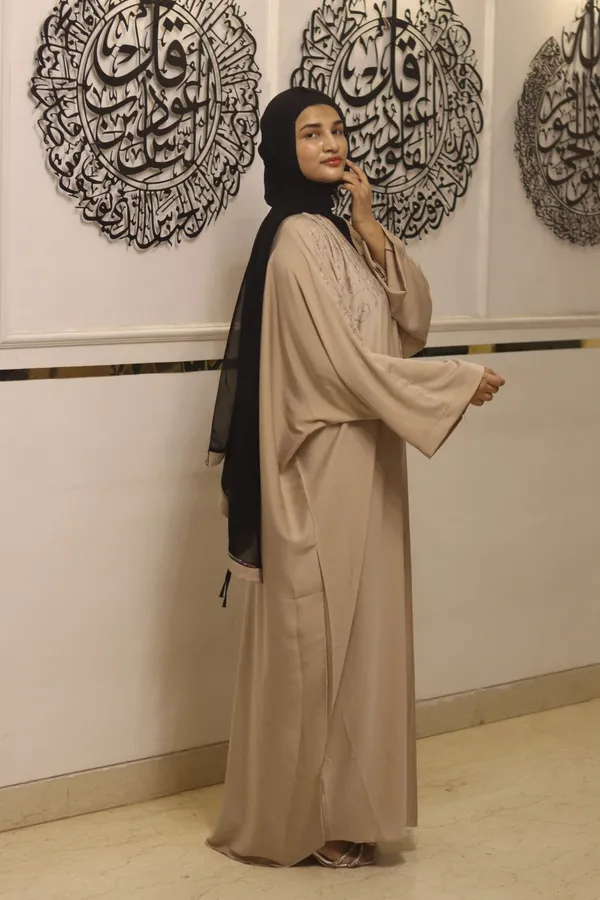 Beige_Nida_Dubai_Style_Kaftan_Abaya_With_Hijab_For_Women