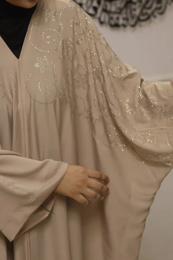Beige_Nida_Dubai_Style_Kaftan_Abaya_With_Hijab_For_Women