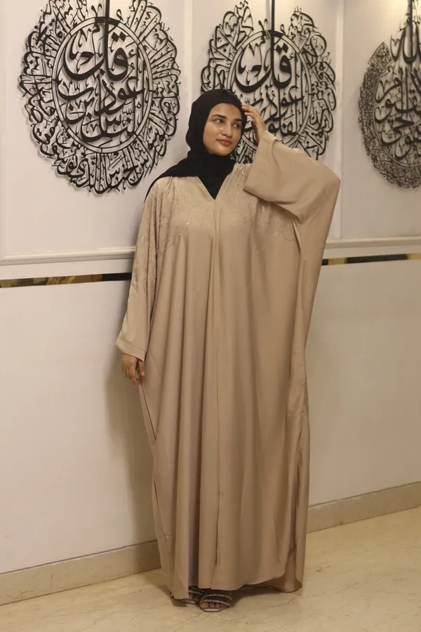Beige_Nida_Dubai_Style_Kaftan_Abaya_With_Hijab_For_Women