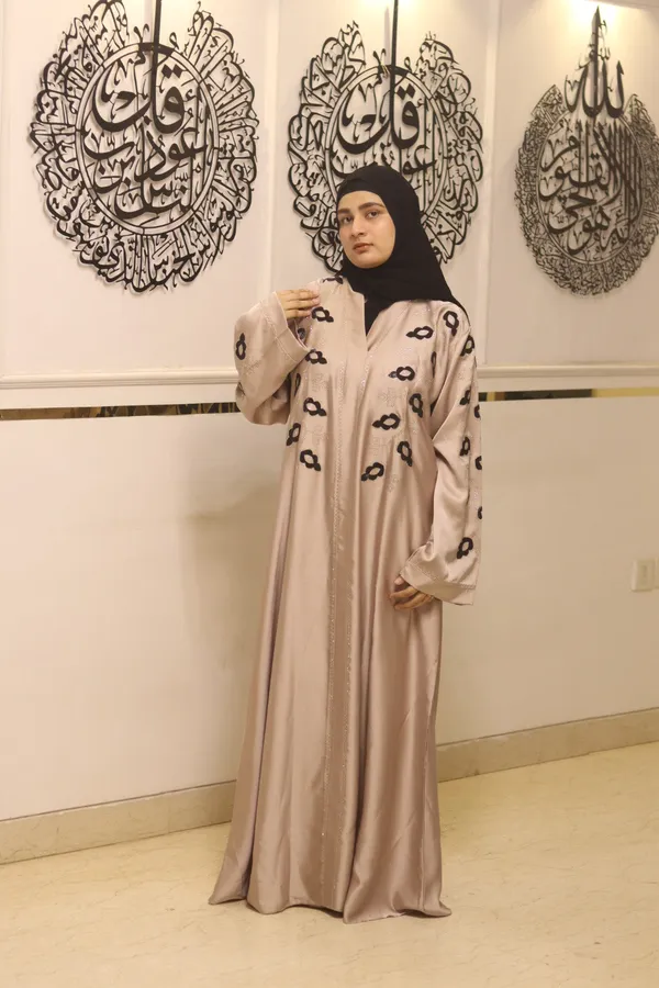 Beige_Nida_Dubai_Style_Abaya_With_Hijab_For_Women