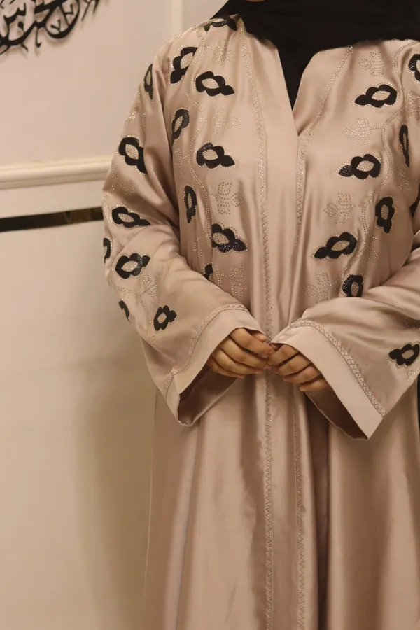 Beige_Nida_Dubai_Style_Abaya_With_Hijab_For_Women