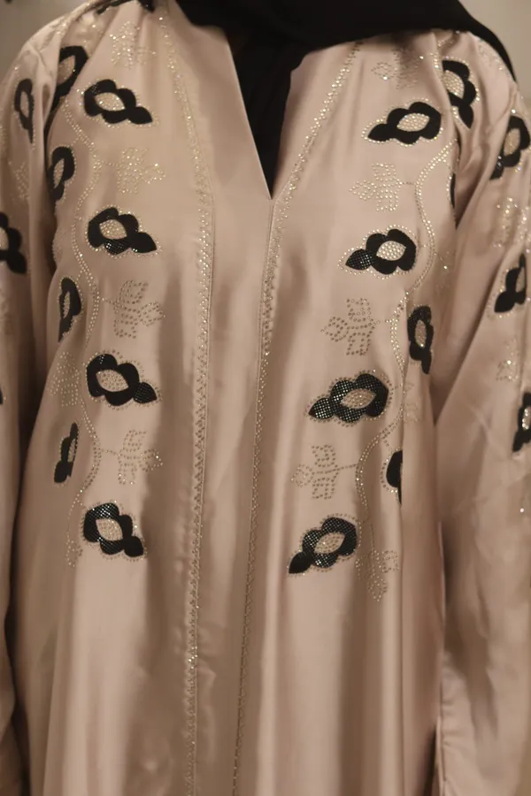 Beige_Nida_Dubai_Style_Abaya_With_Hijab_For_Women