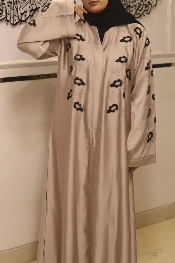 Beige_Nida_Dubai_Style_Abaya_With_Hijab_For_Women