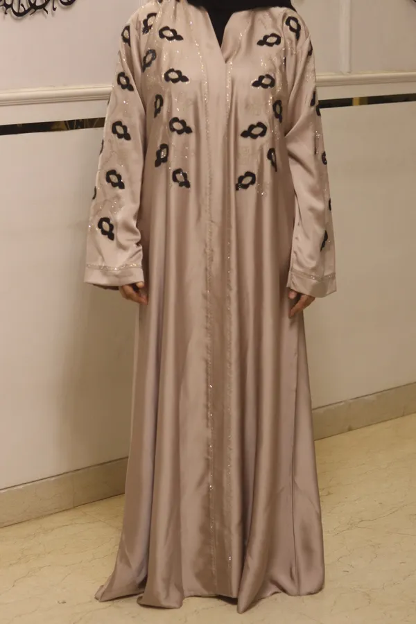 Beige_Nida_Dubai_Style_Abaya_With_Hijab_For_Women