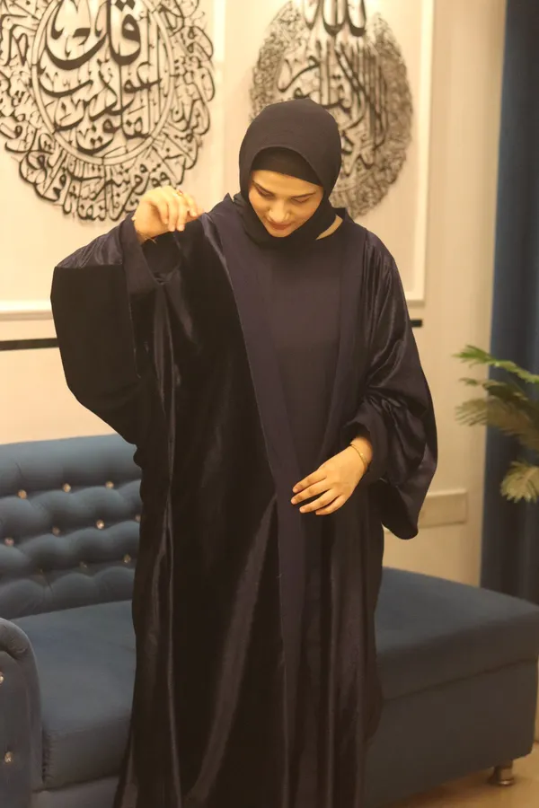 Blue_Velvet_Shrug_Abaya_With_Inner_Slit_For_Women