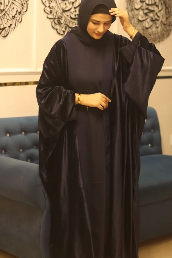 Blue_Velvet_Shrug_Abaya_With_Inner_Slit_For_Women