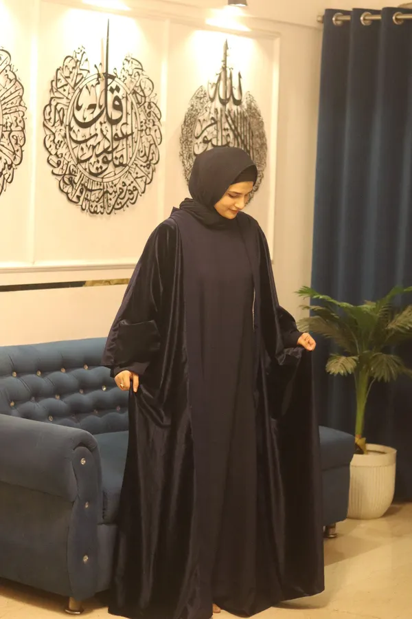 Blue_Velvet_Shrug_Abaya_With_Inner_Slit_For_Women