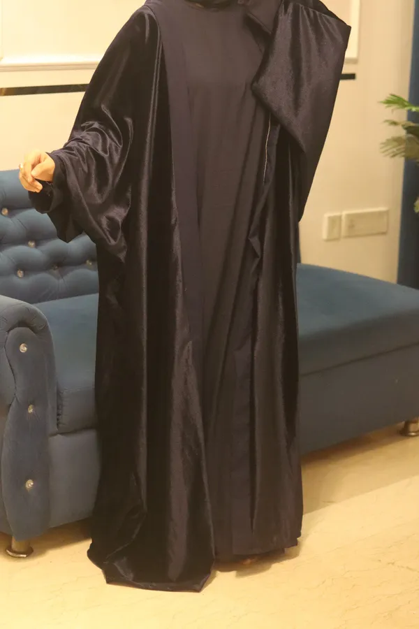 Blue_Velvet_Shrug_Abaya_With_Inner_Slit_For_Women