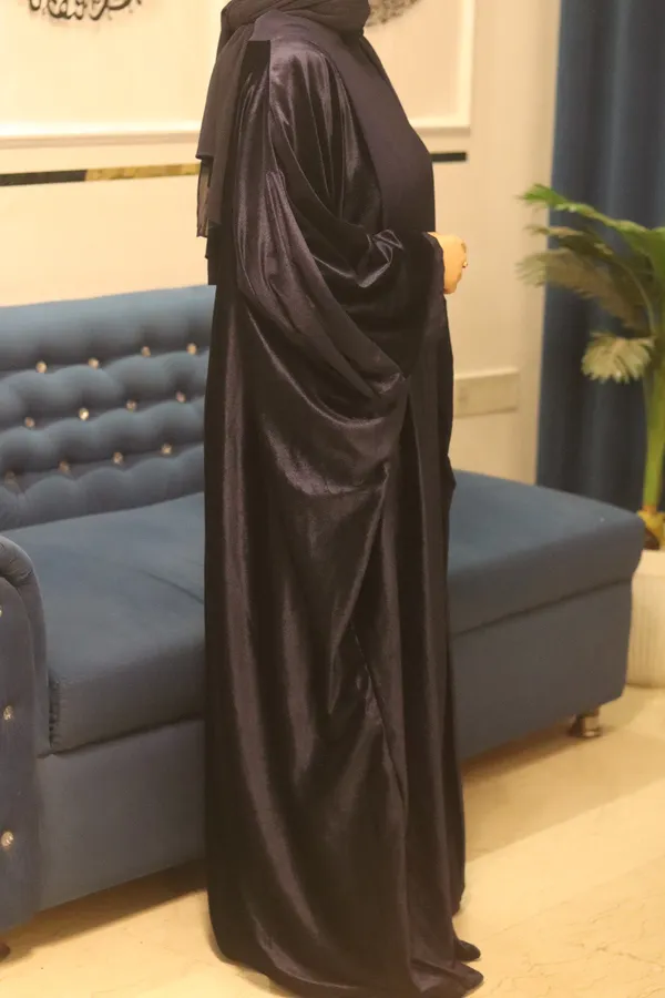 Blue_Velvet_Shrug_Abaya_With_Inner_Slit_For_Women