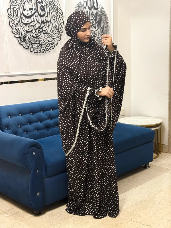 Brown_Cotton_Polka_Dot_Single-Layer_Khimar_Abaya_For_Women