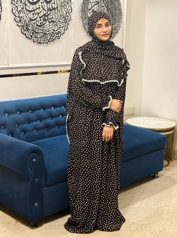 Brown_Cotton_Polka_Dot_Single-Layer_Khimar_Abaya_For_Women