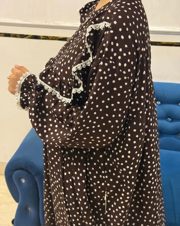 Brown_Cotton_Polka_Dot_Single-Layer_Khimar_Abaya_For_Women