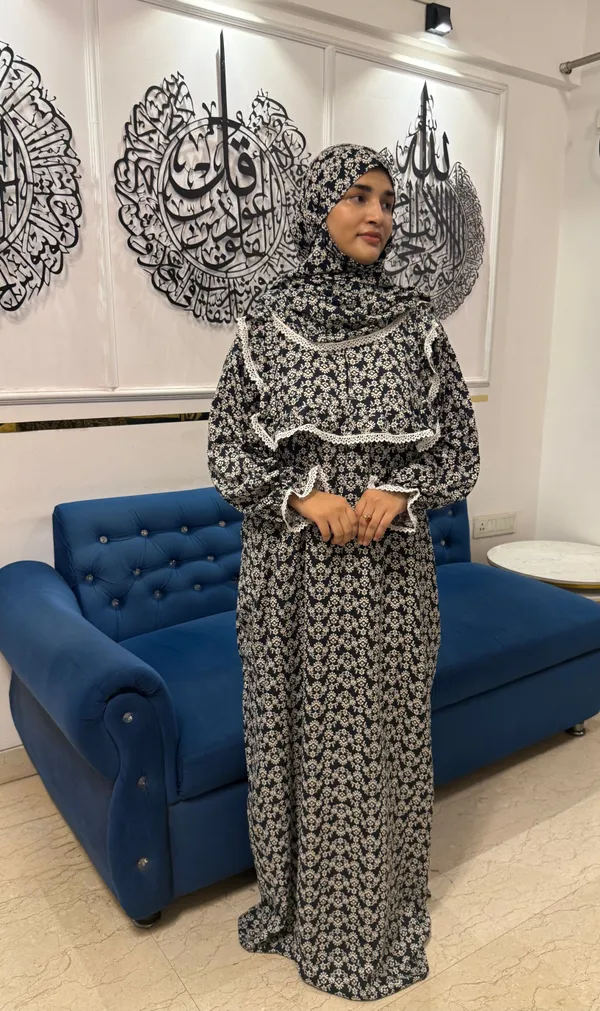 Black_White_Cotton_Floral_Print_Single_Layer_Khimar_Abaya_For_Women