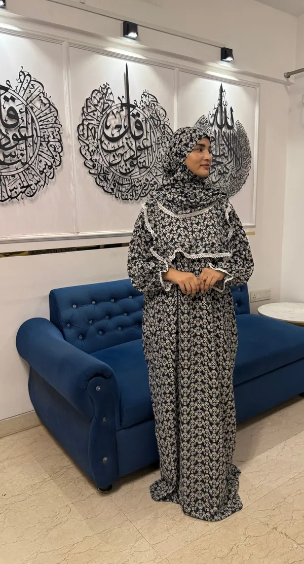 Black_White_Cotton_Floral_Print_Single_Layer_Khimar_Abaya_For_Women