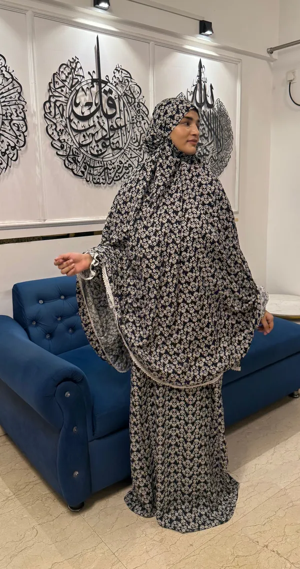 Black_White_Cotton_Floral_Print_Single_Layer_Khimar_Abaya_For_Women