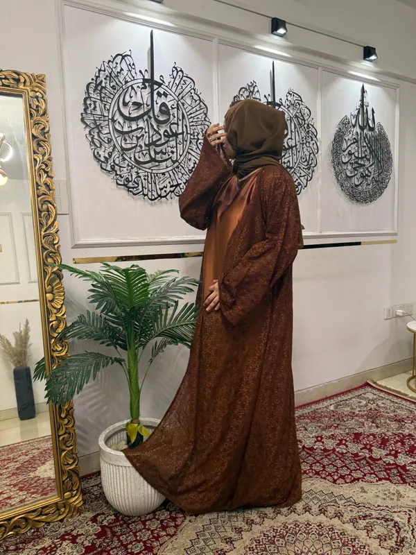 Earthy_Brown_Lace_Shimmer_Shrug_Abaya_For_Women