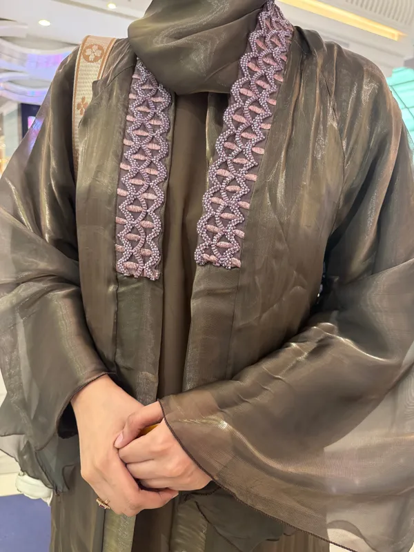 Olive_Tissue_Shimmer_Full-Length_Abaya_Set_For_Women