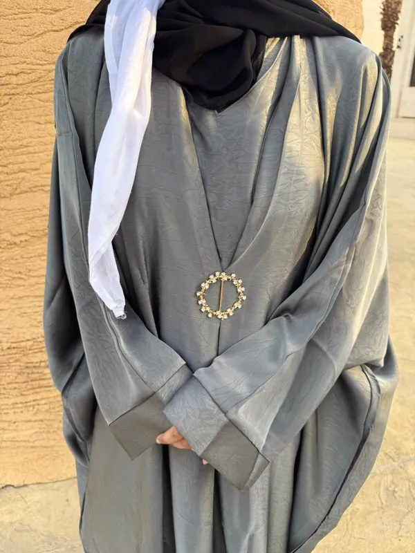 Grey_Imported_Brooch_Abaya_With_Hijab_For_Women