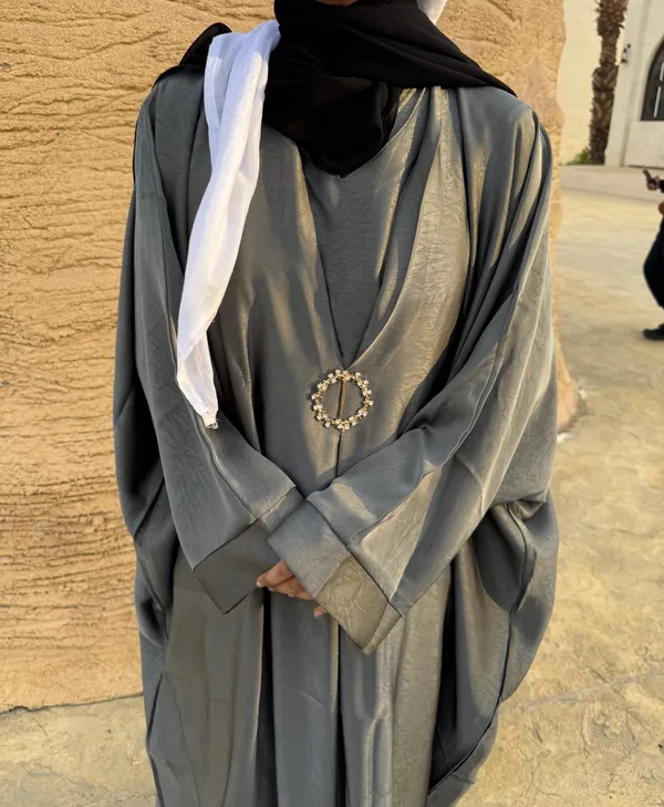 Grey_Imported_Brooch_Abaya_With_Hijab_For_Women