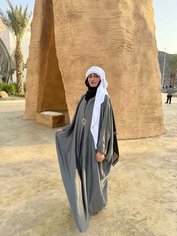 Grey_Imported_Brooch_Abaya_With_Hijab_For_Women