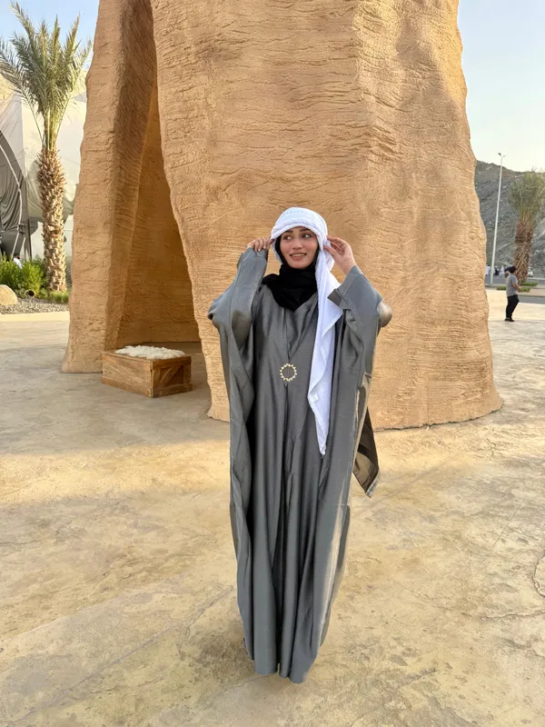 Grey_Imported_Brooch_Abaya_With_Hijab_For_Women