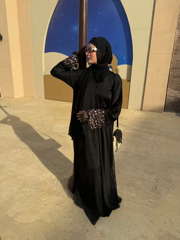 Black_Net_Cutout_Nida_Abaya_With_Hijab_For_Women