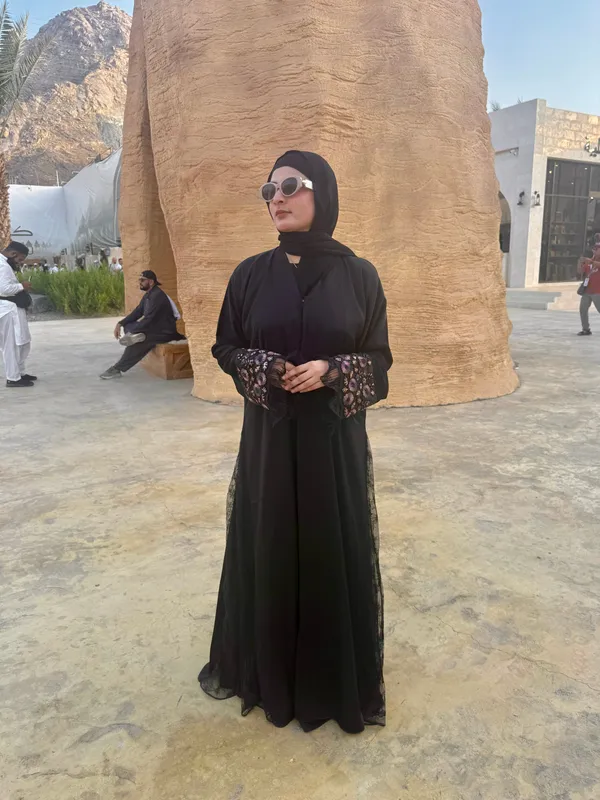 Black_Net_Cutout_Nida_Abaya_With_Hijab_For_Women