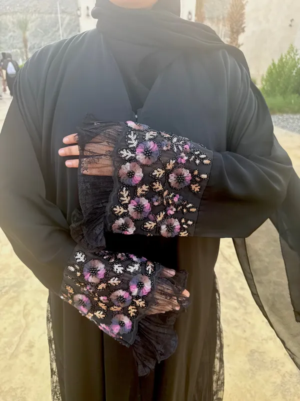 Black_Net_Cutout_Nida_Abaya_With_Hijab_For_Women