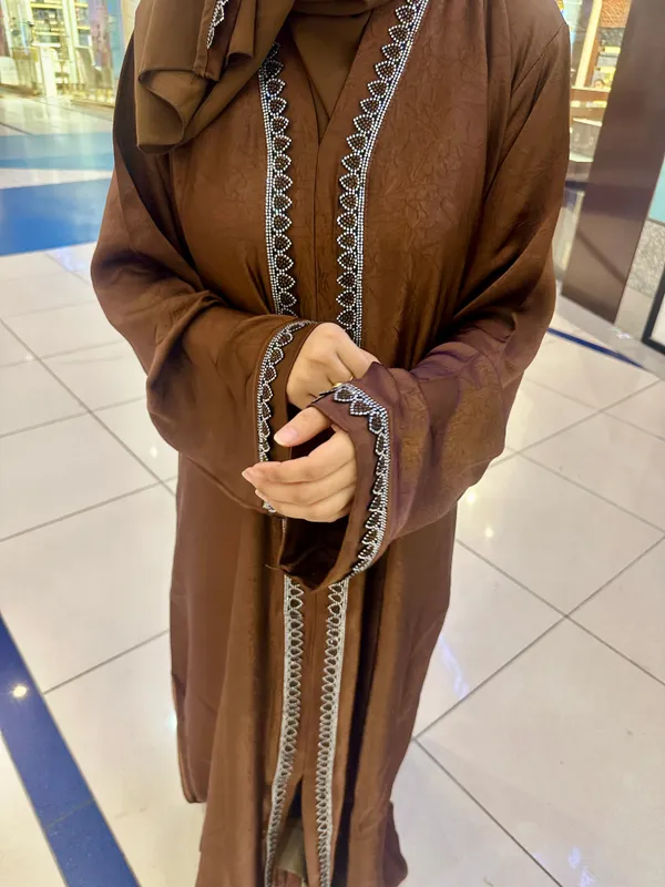 Brown_Nida_Stonework_Abaya_With_Hijab_For_Women