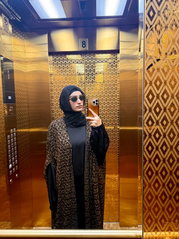 Brown_Stone_Work_Bisht_Set_With_Inner_Slit_Hijab_For_Women