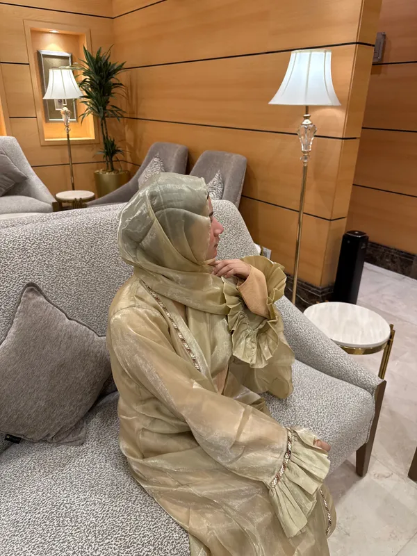 Beige_Metallic_Shimmer_Shrug_Set_With_Hijab_For_Women