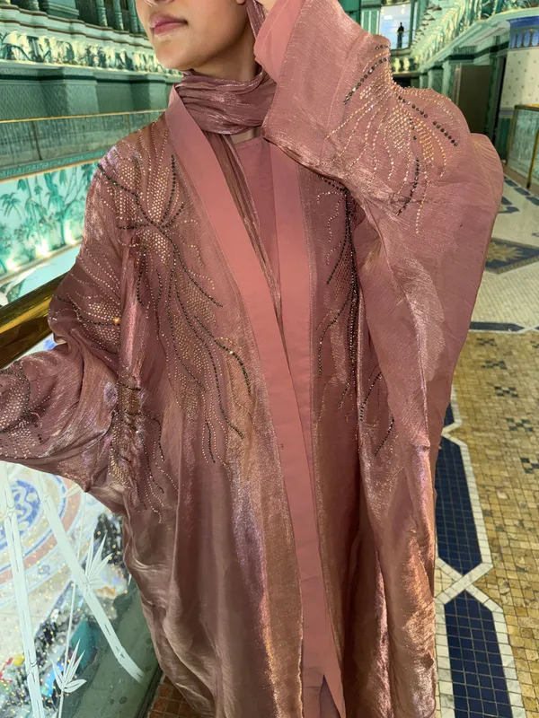 Pink_Shimmer_Handwork_Abaya_Full_Set_With_Hijab_For_Women