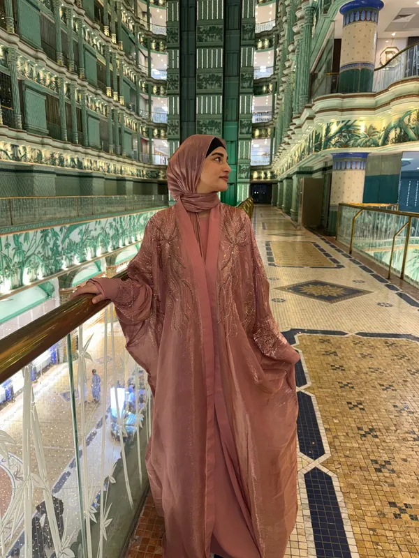 Pink_Shimmer_Handwork_Abaya_Full_Set_With_Hijab_For_Women