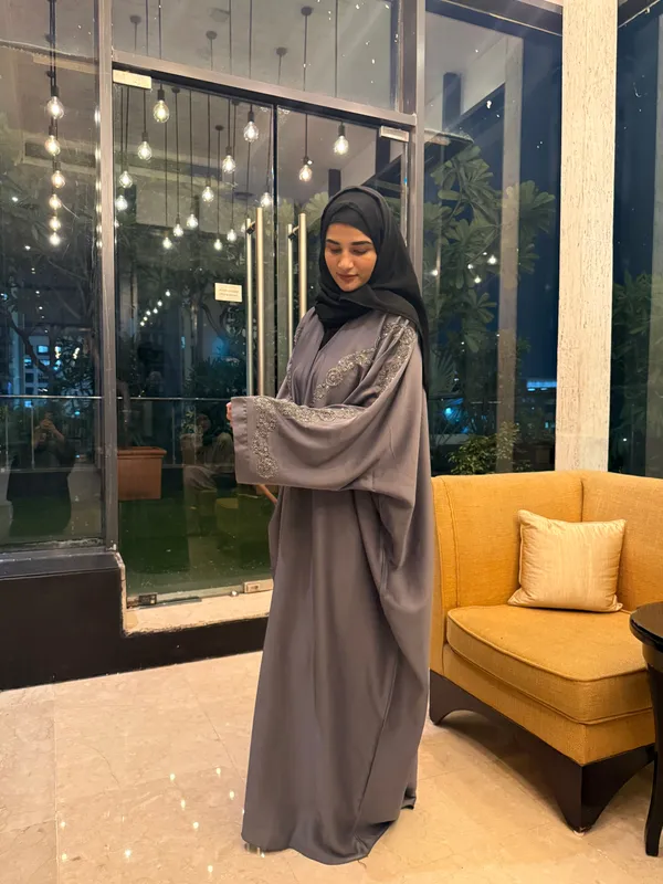 Grey_Tissue_Organza_Handwork_Abaya_With_Hijab_For_Women